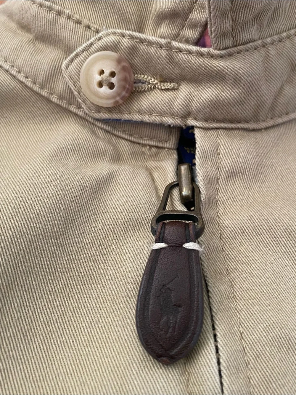 Polo Ralph Lauren Harrington Khaki Zip Jacket with Classic Plaid Trim